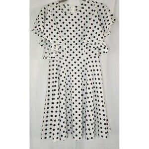 Vintage-Inspired White Polka Dot Dress A-Line Flowy Butterfly Sleeve - Size S/M